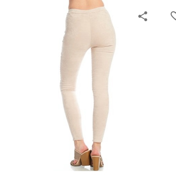Venti6 faux suede moto legging in a light tan color. - Picture 2 of 13